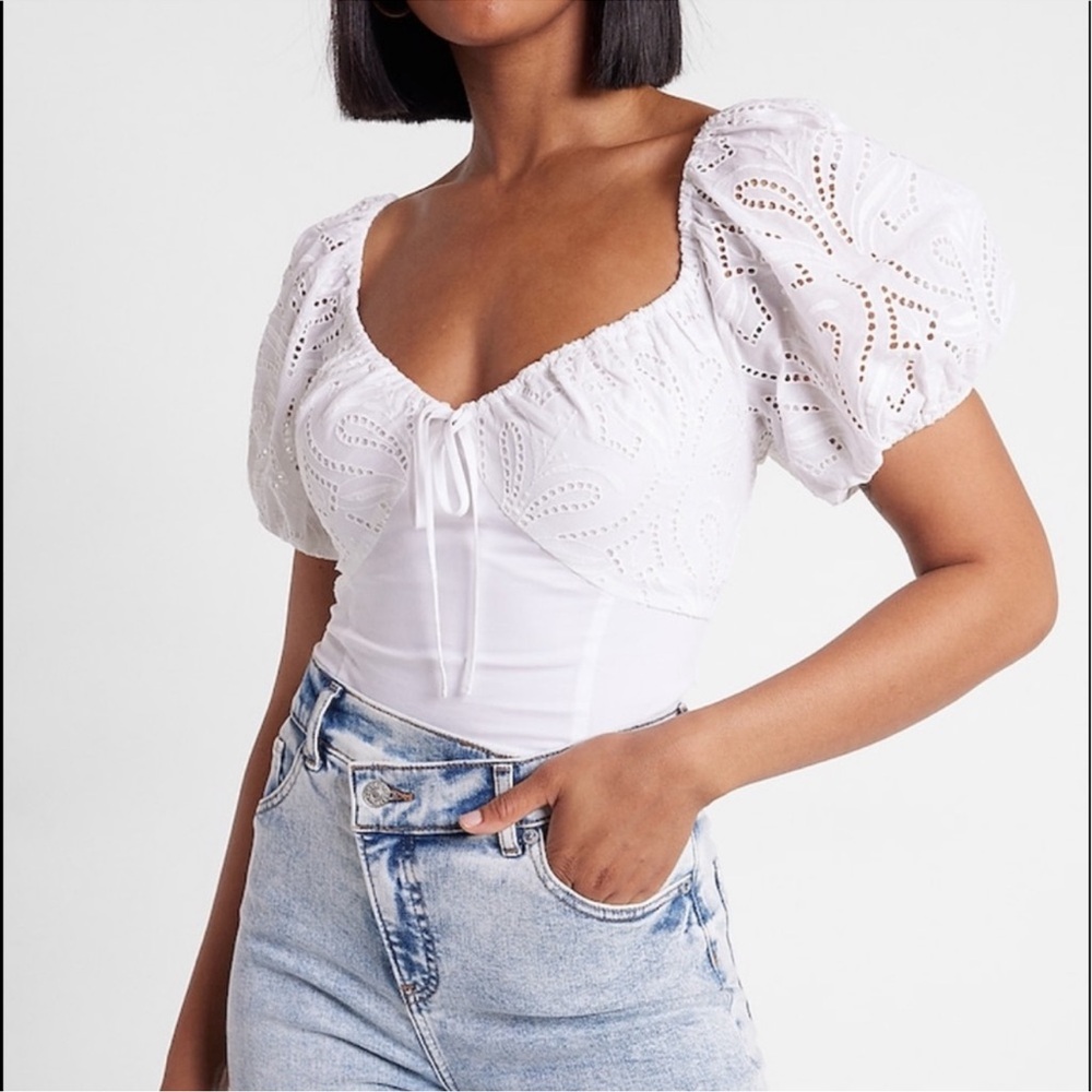 Express  Eyelet Puff Sleeve bodysuit